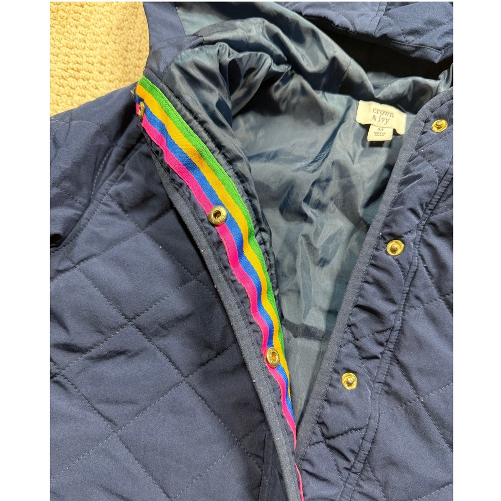 Crown & Ivy Jacket Girls Medium Navy Quilted Lined Hooded Snap Outerwear Coat - Picture 3 of 5